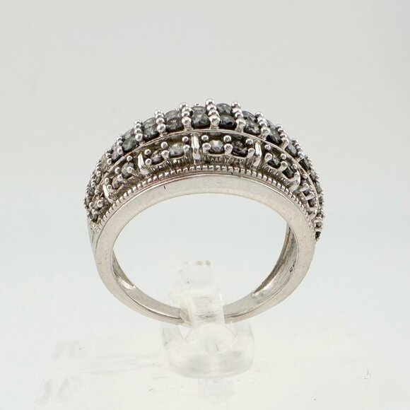 Brilliant 1.00 Ct Natural Diamond Multi-Row Designer Ring - Size 7.75 - Sterling - Picture 12 of 16